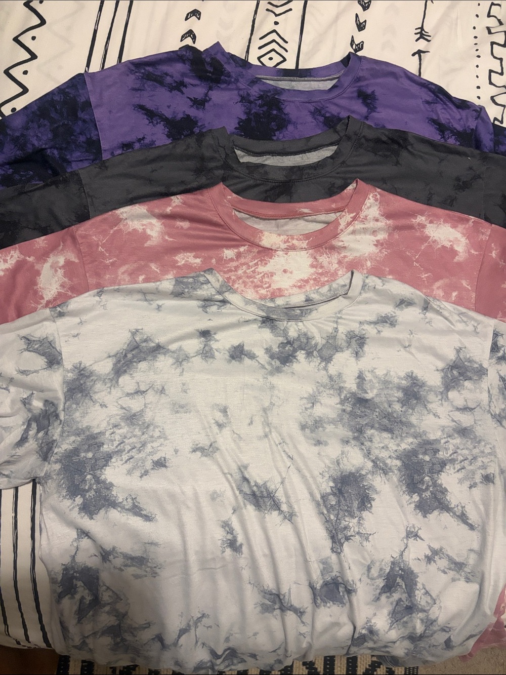 Tie-Dye Short Sleeve Tees — Purple, Grey, Pink, White